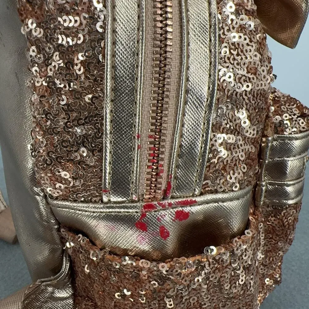 Loungefly Disney Parks Minnie Mouse Rose Gold Sequin Mini Backpack Bow 2019